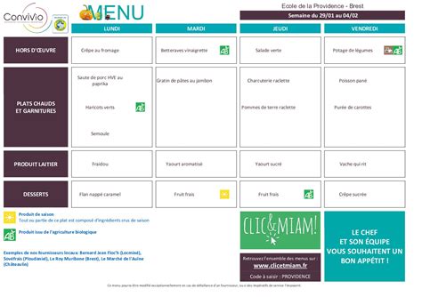 Menus de la cantine - Ecole La Providence - BREST