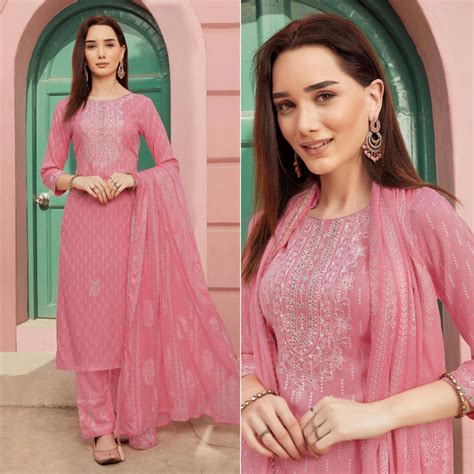 Light Pink Embroidery With Printed Pure Cotton Kurti Pant Set With Dup