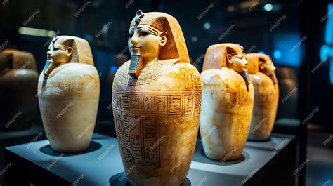 A Set of Ancient Egyptian Canopic Jars with Intricate Carvings ...