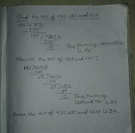 Find h. c. f. of following numbers by division method 435,580 and 1218 ...