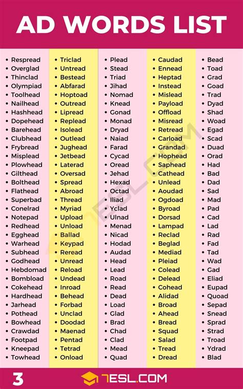 AD Words (800+ Words in English) • 7ESL