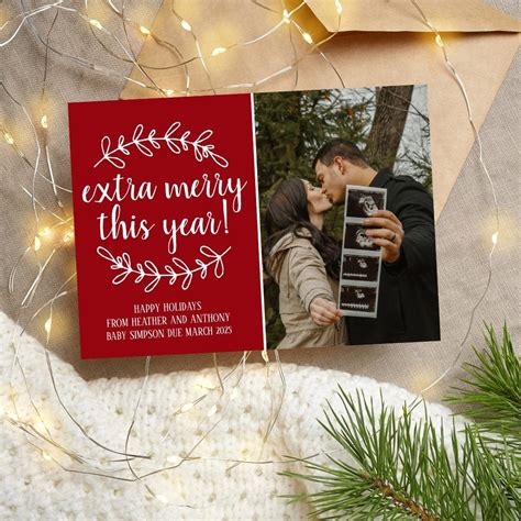 Extra Merry Holidays Christmas Pregnancy Photo Holiday Card | Zazzle