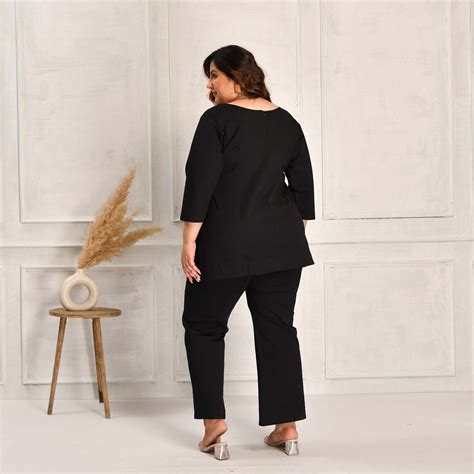 Black Cotton Lycra Pintuck Top for Plus Size | The Plus Size Store