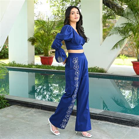Treasure Blue Designer Cotton Co-Ord Set For Women Online – Ordinaree