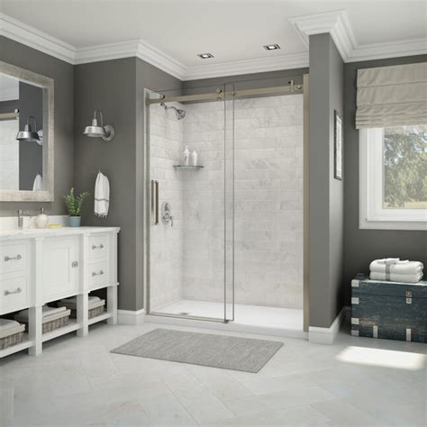 MAAX Utile 32-in W x 1-in D x 83-in H Marble Carrara Direct To Stud ...