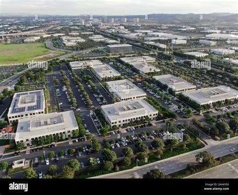 Aerial view of business and finance district with new office building ...