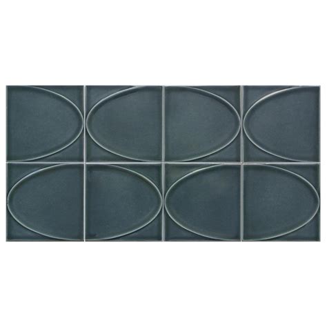 Emser Mizu Blue Glossy Ellipse 4" x 4" Square on 8" x 16" Ceramic ...