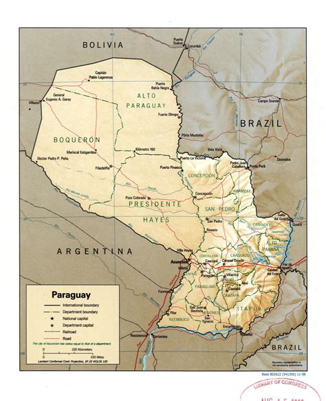 Large detailed political and administrative map of Paraguay with relief ...