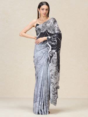 Buy Navyasa By Liva Grey Liva Satin Abstract Print Saree with ...