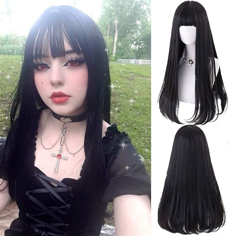 TRESSED UP HAIR Synthetic Black Long Straight Hair Wigs For Women with ...