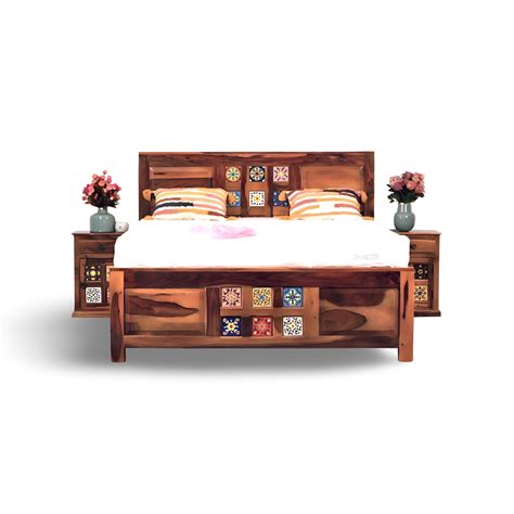 Tiles Plane Solid Wood Storage Bed | King Size Double Bed