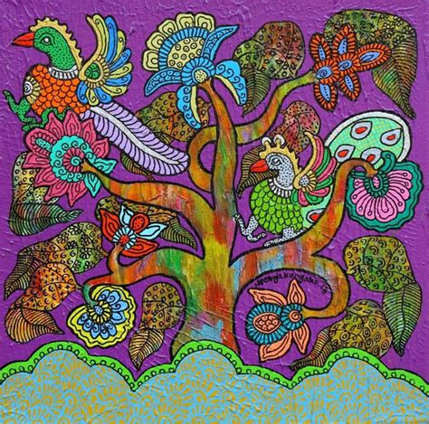 "Prakruthi 3": Red Violet Acrylic Painting by Neeraja Kongara | ArtZolo.com