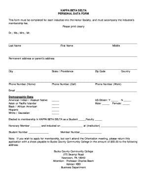 Fillable Online bucks KAPPA BETA DELTA PERSONAL DATA FORM This form ...