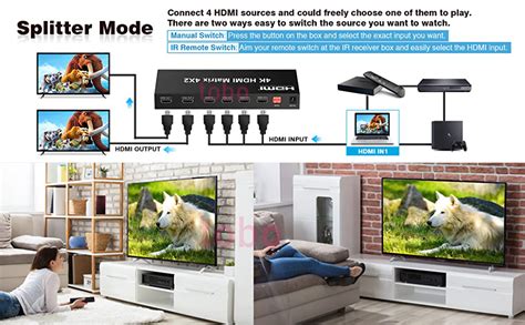 4K 4x2 HDMI Matrix Switch, Tobo Ultra HD Matrix HDMI Switcher Splitter ...