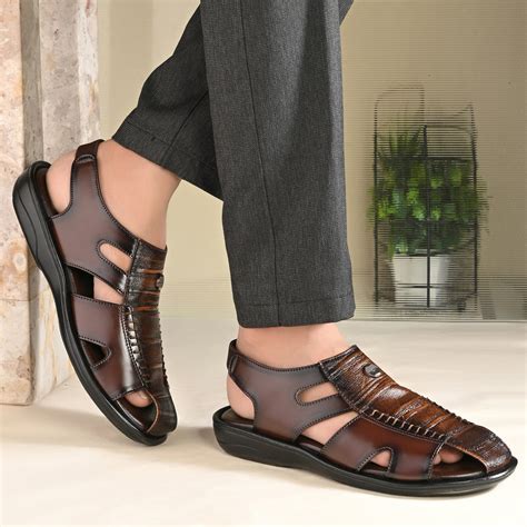 Men Faux Leather Closed-Toe Comfort Sandals (M-MT-09-BROWN) – VALENTINO