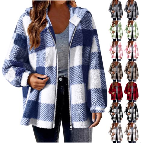CFLVAEK Plus Size Fleece Jackets for Women Trendy Flannel Plaid Jacket ...