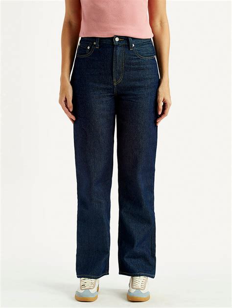 Women's Navy Ribcage Straight Fit High Rise Jeans – Levis India Store