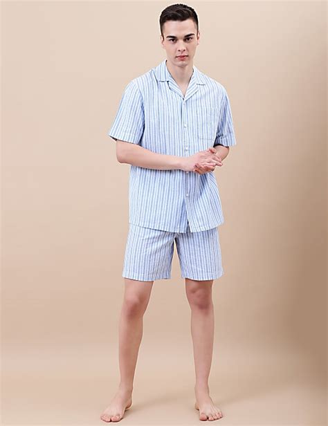 Buy Cotton Mix Striped Lapel Collar Shirt at Marks & Spencer