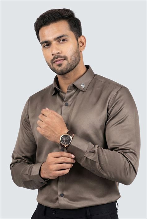 Brown Satin Shirt for Men – Premium Smooth Finish – KITES CLUB