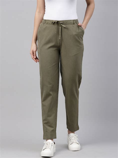 Olive Cotton Stripe Pencil Pants – Go Colors India