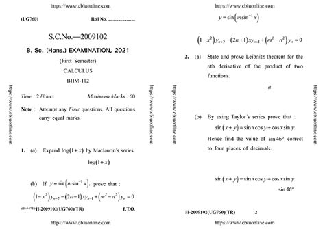 Bsc 1 sem hons calculus 2009 102 2021 - B.Sc Chemistry - Studocu