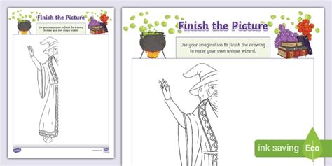 Finish the Wizard Picture Worksheet (teacher made) - Twinkl