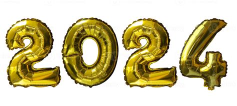 2024 Golden number helium balloons isolated background. Realistic foil ...