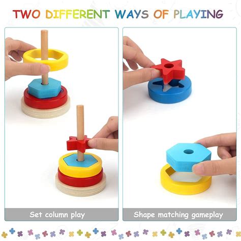 Wooden Rainbow Rings Tower – Geometric Shape - MyLittleTales