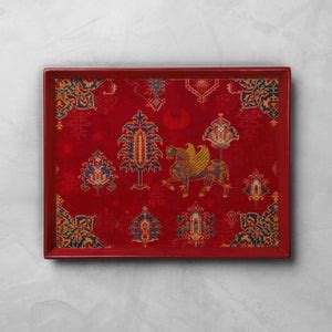 Buy Samarkand Enamel Tray - Maroon Med At Kainaat Design