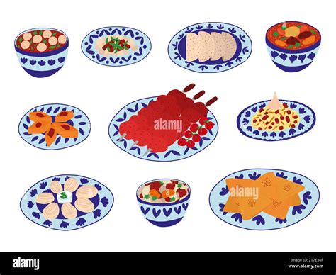 Set of Central Asian food cuisine Stock Vector Image & Art - Alamy