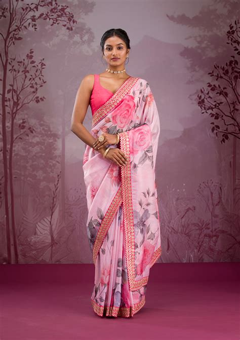 Buy Pink Printed Georgette Saree - Koskii