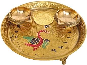 Exotic India Puja Thali for Worship of Ganesha and Lakshmi - Brass ...