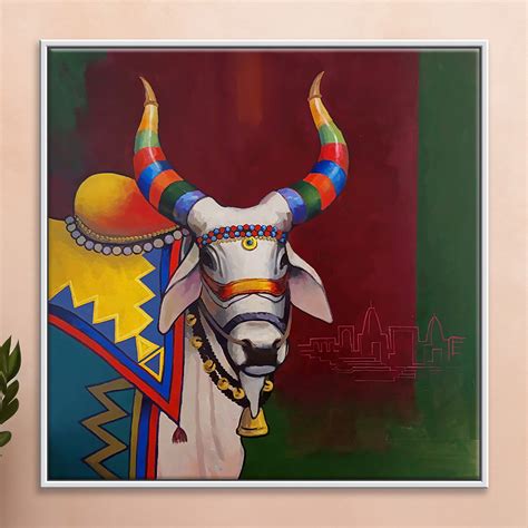 Sacred Stillness Painting | Handcrafted Sacred Nandi Art for Mindful S ...