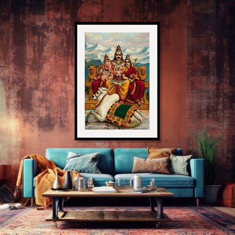 Raja Ravi Varma Artwork Painting - Shiva, Parvati and Ganesha enthrone ...