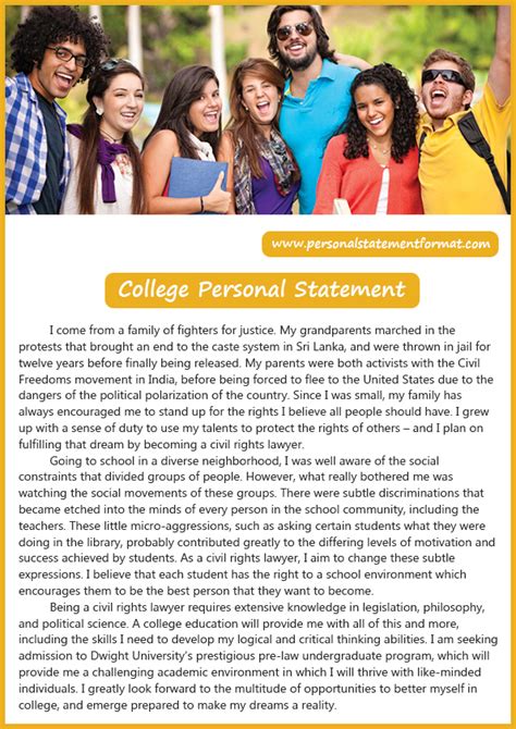Right College Personal Statement Format | Personal Statement Sample