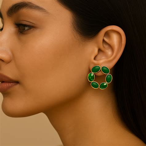 Blush Bloom Circle Earrings – Statement Floral Design in Green Swarovs ...