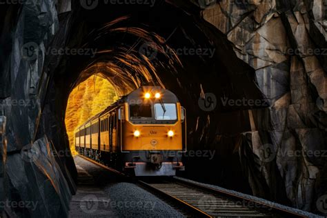 Train goes through a tunnel. Generative AI 32490526 Stock Photo at Vecteezy