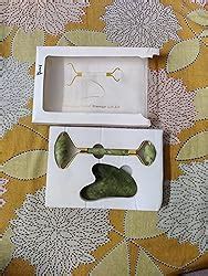 Zureni Natural Jade Face Manual Massager Roller & Green Jade Gua Sha ...