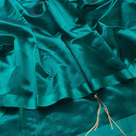 Midnight green chanderi silk saree with silk border – Roots Handloom