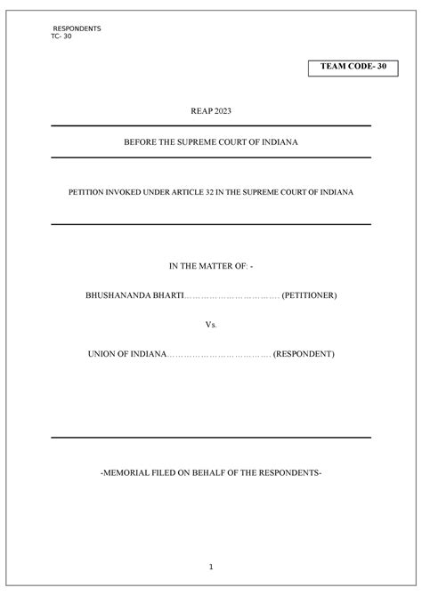 Respondent Memorial - For moot court competition - TC- 30 TEAM CODE- 30 ...