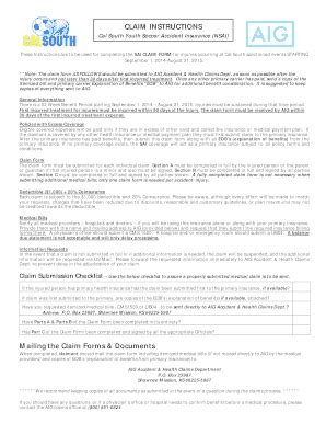 Fillable Online CLAIM INSTRUCTIONS LOGO Cal South Youth Soccer Accident ...