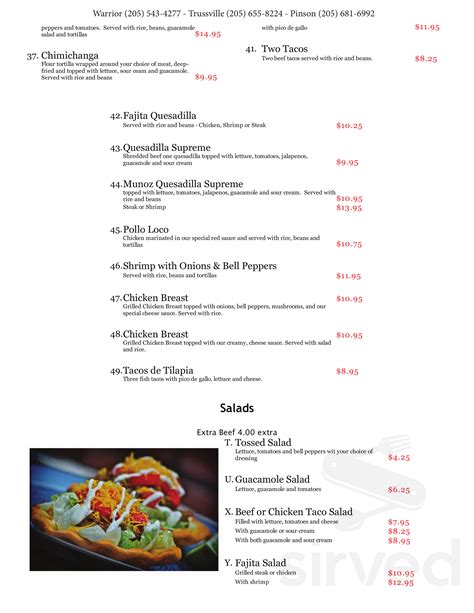 Munoz Mexican Grill menu in Trussville, Alabama, USA