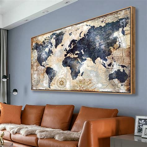 Amazon.com: Framed Wall Art World Map Canvas Art Print Picture Wall ...