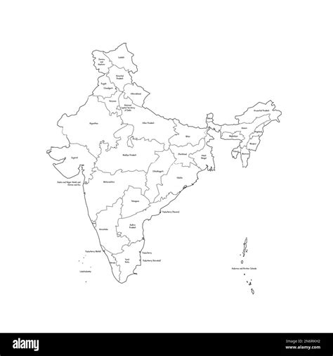 India Outline Silhouette Map Illustration With States