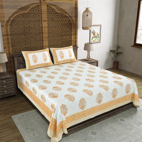BLOCKS OF INDIA Hand Block Print Cotton King Size Bedsheet (Brown Pot ...