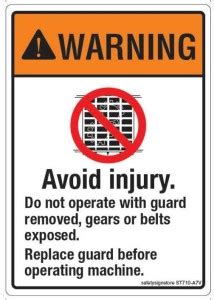 Safety Sign Store WARNING: Avoid Injury. Replace Guard Before Operating ...