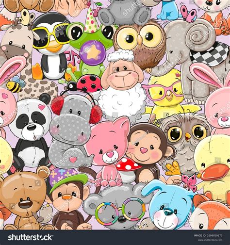 Seamless Pattern Cute Cartoon Animals Stok Vektör (Telifsiz) 2199859173 ...