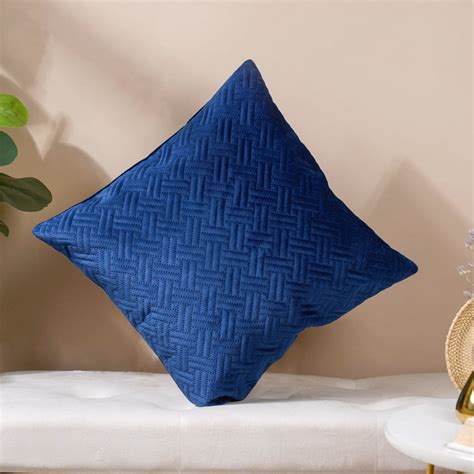 Marilee Blue Quilted Velvet Cushion Cover 16 x 16 Inch