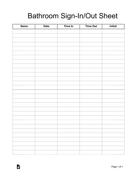 Bathroom Sign Out Sheet Printable Free