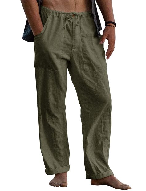 Gafeng Mens Linen Pants Yoga Beach Loose Fit Casual Summer Elastic ...